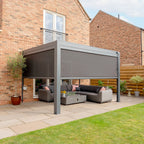 PergoSTET Plus 3m x 4m Rectangular Wall Mounted Pergola With Tilting Louvres And LED Lighting