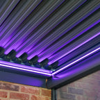 PergoSTET Plus 3m x 3m Square Wall Mounted Pergola with 3 Manual Side Blinds and LED Lighting in Grey