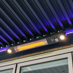 PergoSTET Plus 3m x 3m Square Wall Mounted Pergola with 3 Manual Side Blinds and LED Lighting in Grey