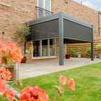 PergoSTET Plus 3m x 4m Rectangular Wall Mounted Pergola With Tilting Louvres And LED Lighting